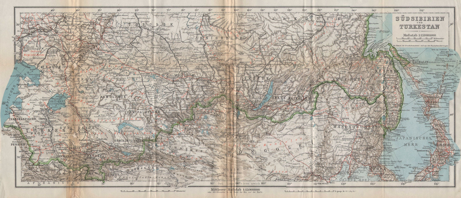 South Siberia & Turkestan. Central East Asia. Mongolia China. BAEDEKER 1912 map